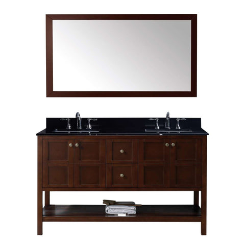 Winterfell 60" Double Bathroom Vanity in Cherry w/ Granite Top & Square Sink