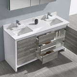 Fresca Allier Rio 60" Ash Gray Double Sink Modern Bathroom Vanity w/ Medicine Cabinet
