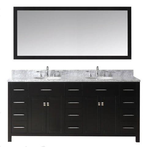 Virtu USA Caroline Parkway 72" Double Bathroom Vanity with Marble Top and Round Sink with Mirror