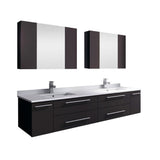 Lucera 72" Espresso Modern Wall Hung Double Undermount Sink Bathroom Vanity Set
