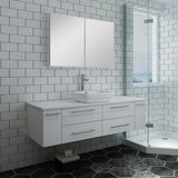 Lucera 60" White Modern Single Vessel Sink Bathroom Vanity Set