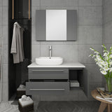 Lucera 36" Gray Modern Wall Hung Vessel Sink Bathroom Vanity Set - Left Offset