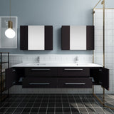 Lucera 72" Espresso Modern Wall Hung Double Undermount Sink Bathroom Vanity Set