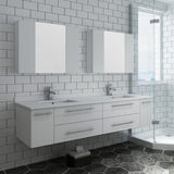 Lucera 72" White Modern Wall Hung Double Undermount Sink Bathroom Vanity Set
