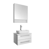 Lucera 24" White Modern Wall Hung Vessel Sink Vanity w/ Medicine Cabinet