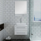 Lucera 24" White Modern Wall Hung Vessel Sink Vanity w/ Medicine Cabinet