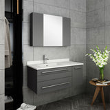 Lucera 36" Gray Modern Wall Hung Undermount Sink Vanity Set- Left Offset