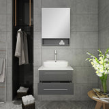 Lucera 24" Gray Modern Wall Hung Vessel Sink Vanity w/ Medicine Cabinet