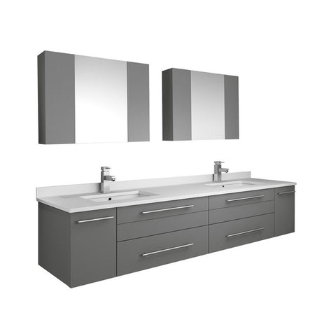 Lucera 72" Gray Modern Wall Hung Double Undermount Sink Bathroom Vanity Set