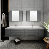 Lucera 72" Gray Modern Wall Hung Double Undermount Sink Bathroom Vanity Set