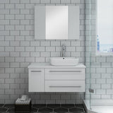 Lucera 36" White Modern Wall Hung Vessel Sink Bathroom Vanity Set- Right Offset