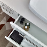 Lucera 36" White Modern Wall Hung Vessel Sink Bathroom Vanity Set- Right Offset