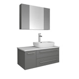 Lucera 36" Gray Modern Wall Hung Vessel Sink Bathroom Vanity Set- Right Offset
