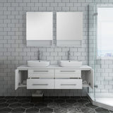 Lucera 60" White Modern Double Vessel Sink Bathroom Vanity Set