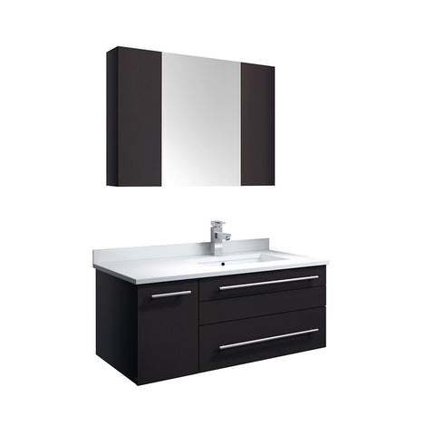 Lucera 36" Espresso Modern Wall Hung Undermount Sink Vanity Set- Right Offset