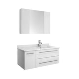 Lucera 36" White Modern Wall Hung Undermount Sink Vanity Set- Right Offset