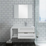 Lucera 36" White Modern Wall Hung Undermount Sink Vanity Set- Right Offset
