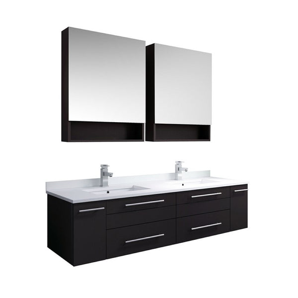 Lucera 60" Espresso Modern Double Undermount Sink Bathroom Vanity Set