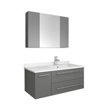 Lucera 36" Gray Modern Wall Hung Undermount Sink Vanity Set- Right Offset