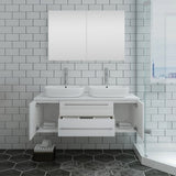 Lucera 48" White Modern Double Vessel Sink Bathroom Vanity Set