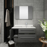 Lucera 36" Gray Modern Wall Hung Undermount Sink Vanity Set- Right Offset