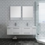 Lucera 60" White Modern Double Undermount Sink Bathroom Vanity Set