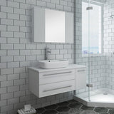 Lucera 36" White Modern Wall Hung Vessel Sink Bathroom Vanity Set - Left Offset