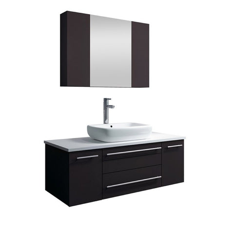 Lucera 42" Espresso Modern Wall Hung Vessel Sink Modern Bathroom Vanity Set