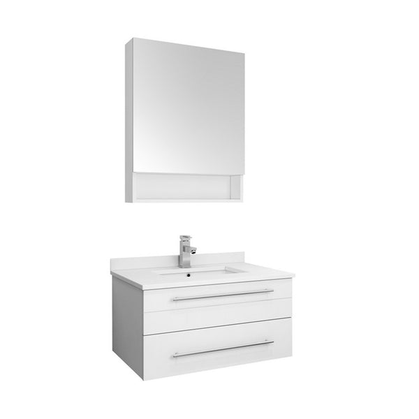 Lucera 30" White Modern Wall Hung Undermount Sink Vanity w/ Medicine Cabinet