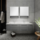 Lucera 60" Gray Modern Double Undermount Sink Bathroom Vanity Set