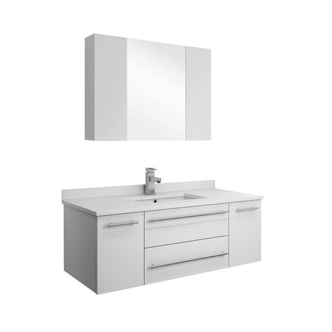 Lucera 42" White Modern Wall Hung Undermount Sink Bathroom Vanity Set