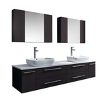 Lucera 72" Espresso Modern Wall Hung Double Vessel Sink Bathroom Vanity Set