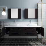 Lucera 72" Espresso Modern Wall Hung Double Vessel Sink Bathroom Vanity Set