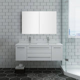 Lucera 48" White Modern Double Undermount Sink Bathroom Vanity Set