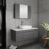 Lucera 42" Gray Modern Wall Hung Vessel Sink Modern Bathroom Vanity Set