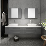 Lucera 72" Gray Modern Wall Hung Double Vessel Sink Bathroom Vanity Set