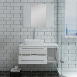 Lucera 36" White Modern Wall Hung Vessel Sink Bathroom Vanity Set - Left Offset