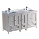 Fresca Oxford 60" Traditional Double Sink Bathroom Cabinets w/ Top & Sinks