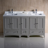 Fresca Oxford 60" Gray Traditional Double Sink Bathroom Cabinets w/ Top & Sinks