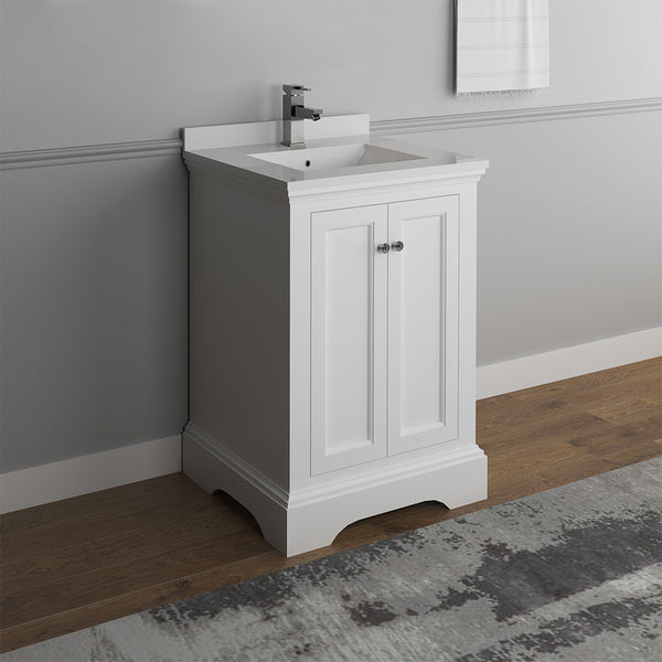 Fresca Windsor 24" Matte White Traditional Bathroom Cabinet w/ Top & Sink | FCB2424WHM-CHW-U