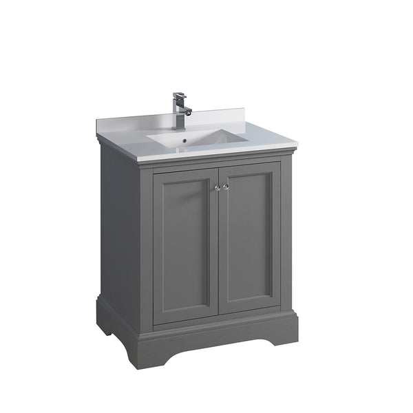 Fresca Windsor 30" Gray Textured Traditional Bathroom Cabinet w/ Top  Sink | FCB2430GRV-CWH-U