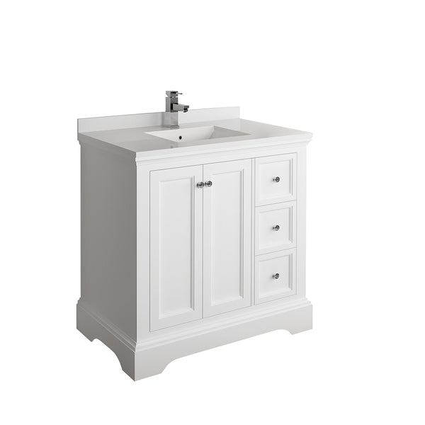 Fresca Windsor 36" Matte White Traditional Bathroom Cabinet w/ Top  Sink | FCB2436WHM-CWH-U