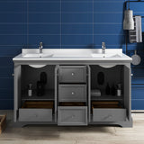 Fresca Windsor 60" Gray Textured Traditional Double Sink Bathroom Cabinet w/ Top  Sinks | FCB2460GRV-CWH-U