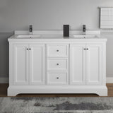 Fresca Windsor 60" Matte White Traditional Double Sink Bathroom Cabinet w/ Top  Sinks | FCB2460WHM-CWH-U
