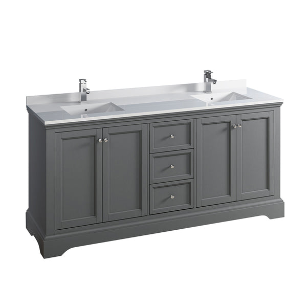 Fresca Windsor 72" Gray Textured Traditional Double Sink Bathroom Cabinet w/ Top  Sinks | FCB2472GRV-CWH-U