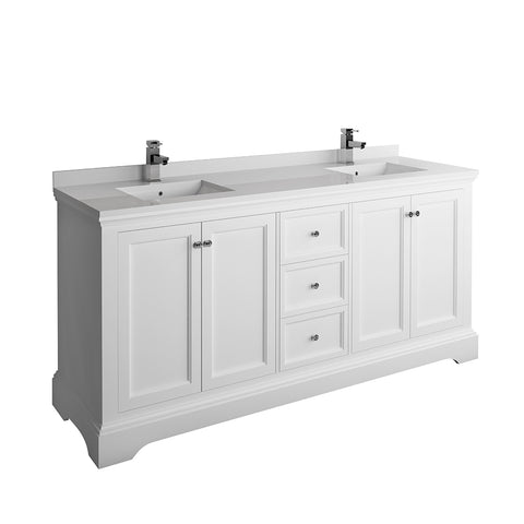 Fresca Windsor 72" Matte White Traditional Double Sink Bathroom Cabinet w/ Top  Sinks | FCB2472WHM-CWH-U