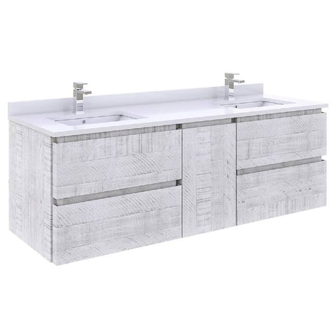 Fresca Formosa Modern 60" Rustic White Wall Mount Double Sink Bathroom Vanity | FCB31-241224RWH-CWH-U