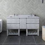 Fresca Formosa Modern 60" Rustic White Freestanding Open Bottom Double Sink Bathroom Vanity | FCB31-241224RWH-FS-CWH-U