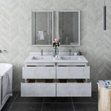 Fresca Formosa Modern 48" Rustic White Wall Hung Double Sink Bathroom Vanity | FCB31-2424RWH-CWH-U