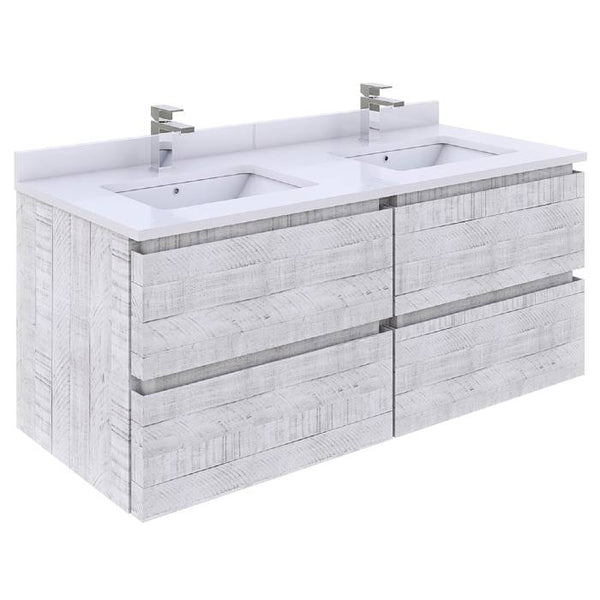 Fresca Formosa Modern 46" Rustic White Wall Hung Double Sink Bathroom Base Cabinet | FCB31-2424RWH